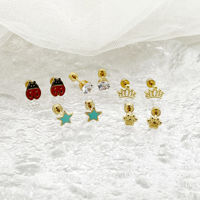 1 Pair Simple Style Geometric Stainless Steel  Inlay Rhinestones Gold Plated Ear Studs