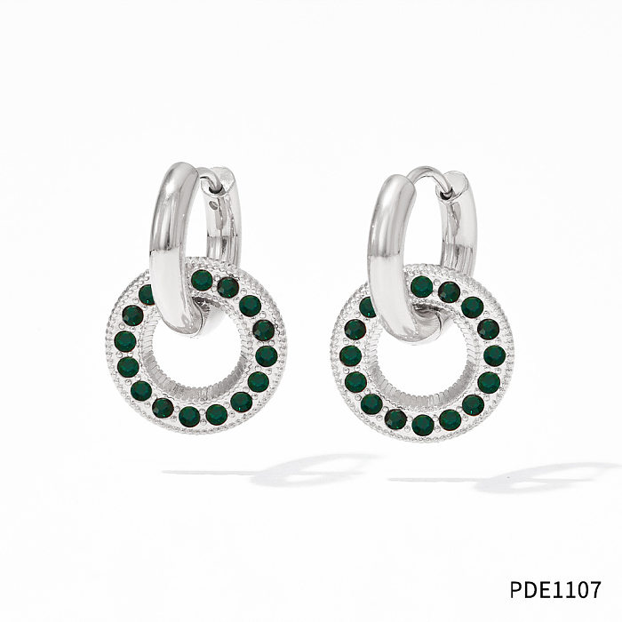 1 paire de boucles d'oreilles en acier inoxydable avec incrustation de placage géométrique de Style classique, pierres précieuses artificielles