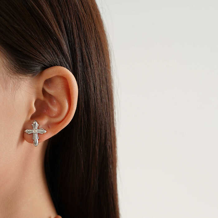 1 Pair Basic Korean Style Cross Plating Inlay Stainless Steel Zircon Ear Studs