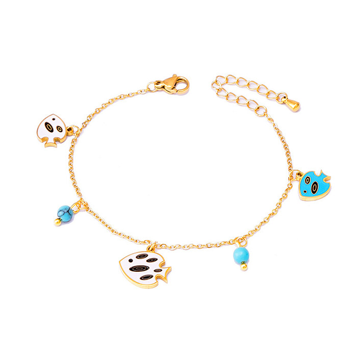 Cute Simple Style Animal Flower Titanium Steel Turquoise Plating 18K Gold Plated Bracelets