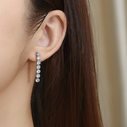 1 paire de boucles d'oreilles pendantes en acier inoxydable et Zircon, Style Simple, incrustation ronde brillante