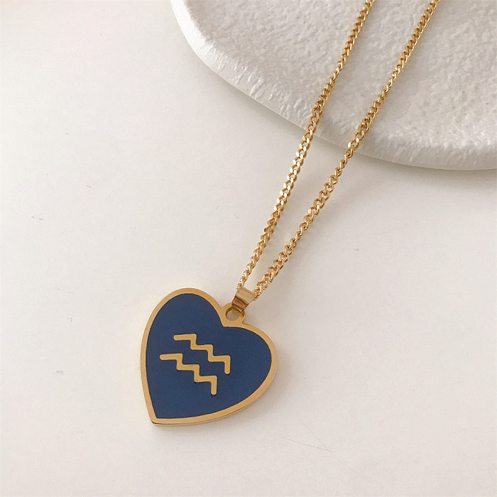 Collier avec pendentif Rune en acier inoxydable, douze constellations, en forme de cœur, à la mode