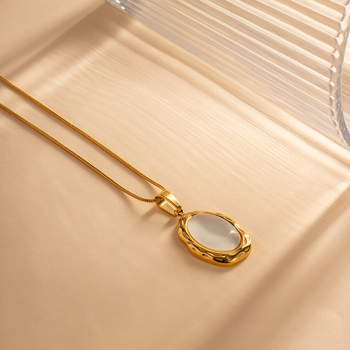 1 Stück modische ovale Edelstahl-Inlay-Naturstein-Anhänger-Halskette