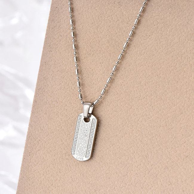 Casual Simple Style Rectangle Stainless Steel  Polishing Inlay Zircon Pendant Necklace