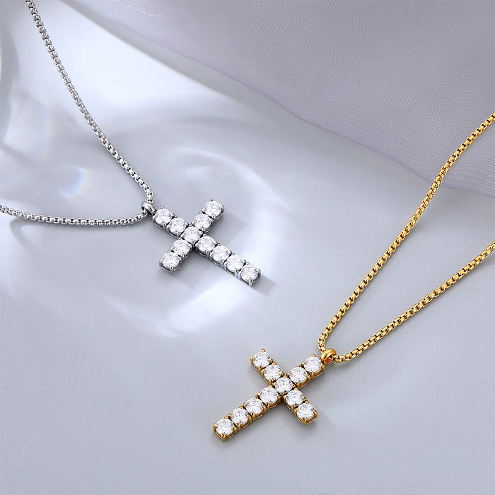 Fashion Cross Stainless Steel Plating Zircon Pendant Necklace 1 Piece