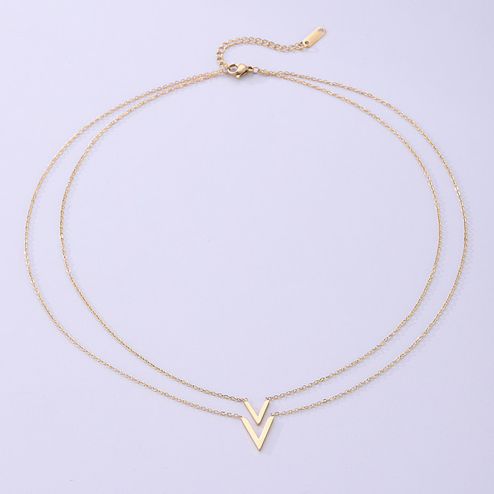 Collares acodados chapados en oro de 18 quilates con revestimiento de acero inoxidable en forma de V de estilo simple