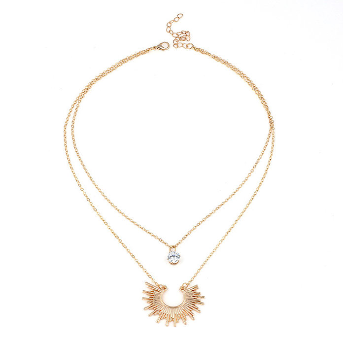 Fashion Double Layer Rhinestone Fan-shaped Clavicle Necklace