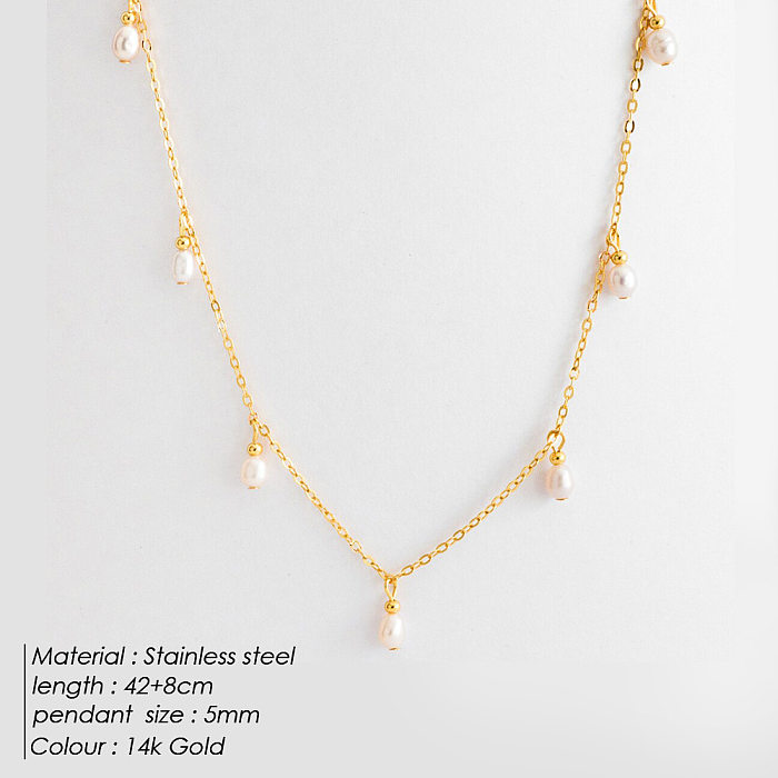 Elegant Solid Color Stainless Steel  Imitation Pearl Plating Necklace