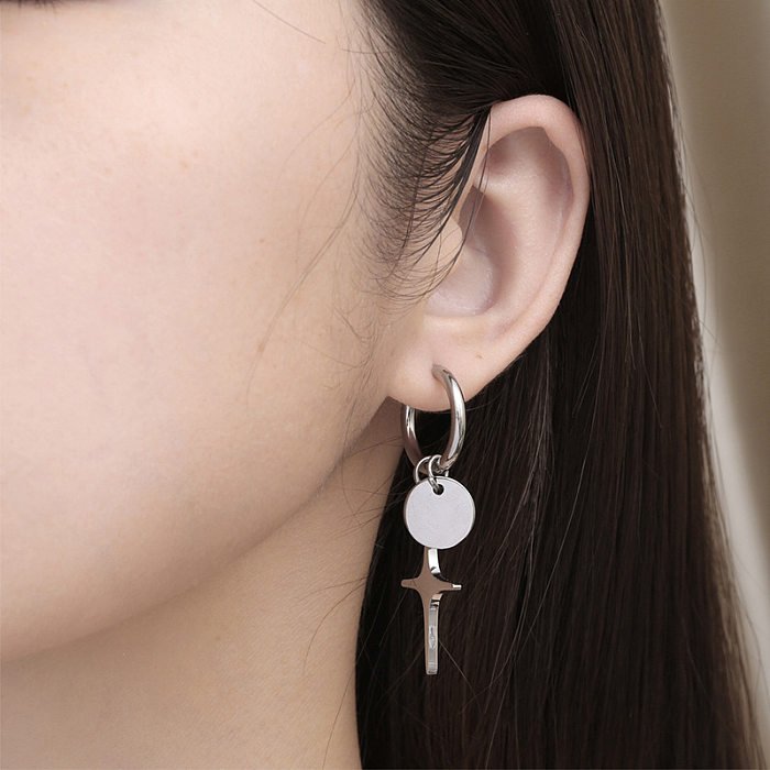 Boucles d'oreilles asymétriques en acier inoxydable, 1 pièce, Style moderne, étoile polie