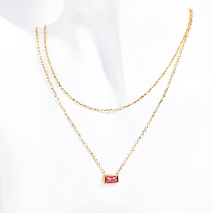 Simple Style Rectangle Stainless Steel Plating Inlay Birthstone Zircon 18K Gold Plated Pendant Necklace