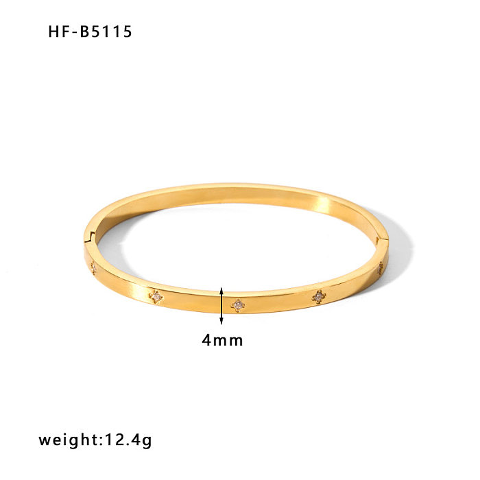 Bracelet rond en acier inoxydable avec incrustation de zircon de style simple