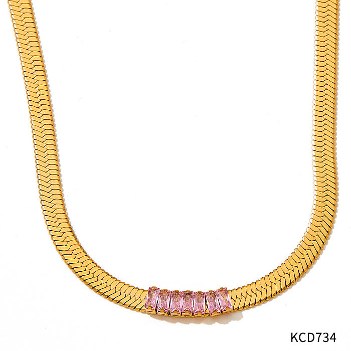 Retro-Rhombus-Halskette aus Edelstahl mit eingelegtem Zirkon