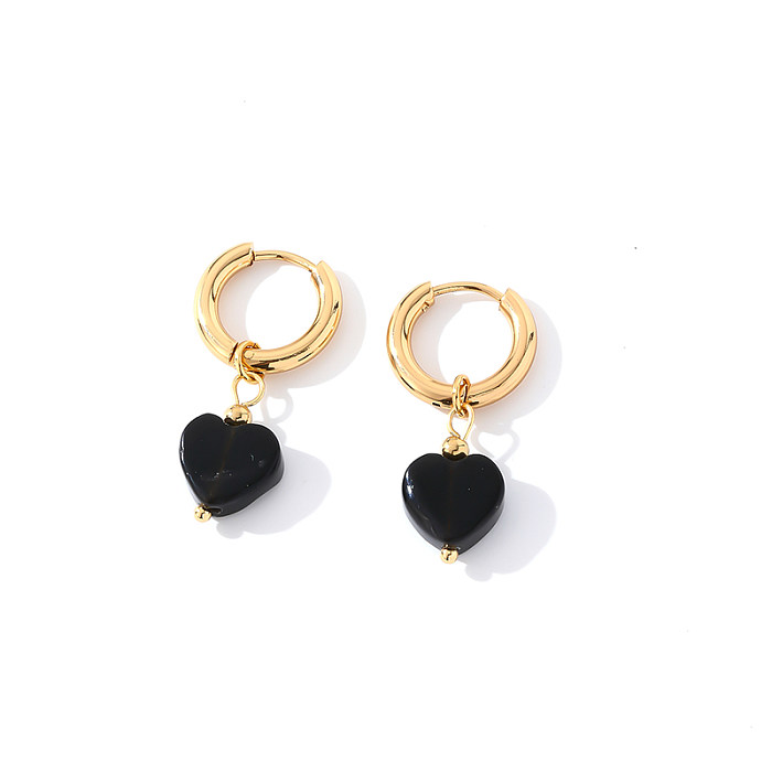 1 paire de boucles d'oreilles pendantes en acier inoxydable, Style Simple et doux, plaqué en forme de cœur