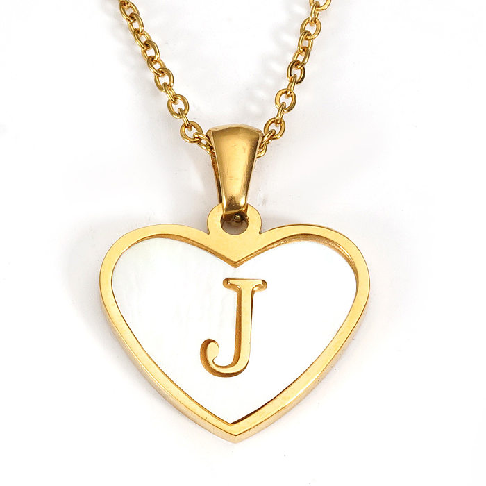Halskette mit Anhänger im IG-Stil, Buchstaben-Herzform, Edelstahlbeschichtung, Muscheleinlage, 18 Karat vergoldet