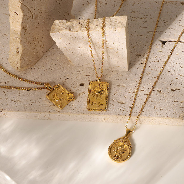 Collier avec pendentif en diamant gaufré en acier inoxydable plaqué or, cadeau de fête