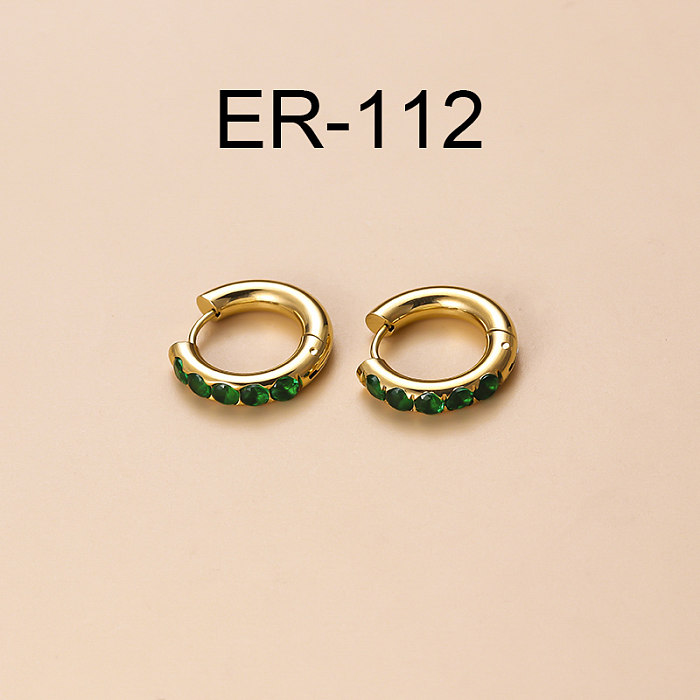 Vintage Style Heart Shape Stainless Steel  Gold Plated Zircon Hoop Earrings 1 Pair