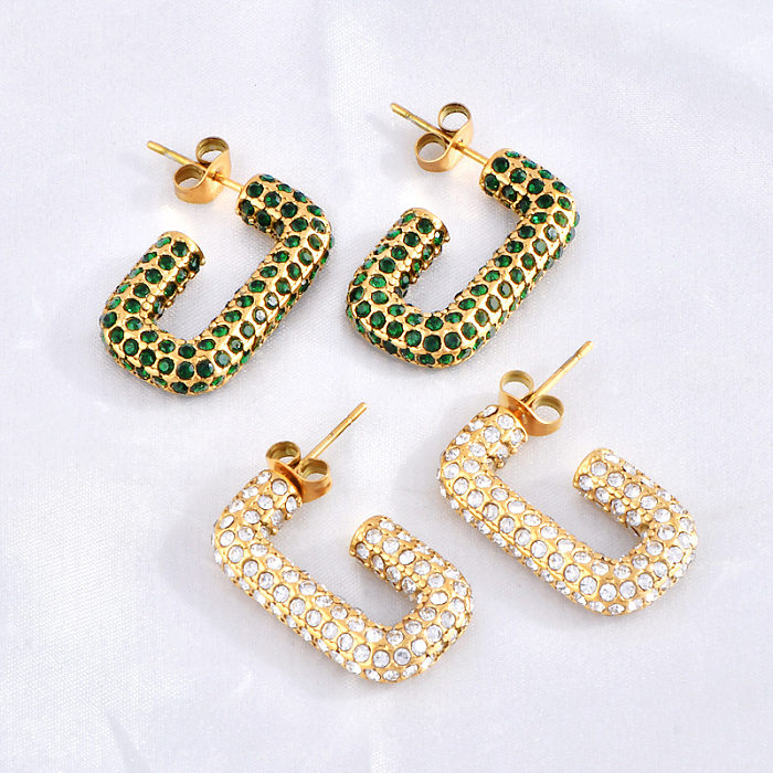 1 Pair Simple Style Solid Color Plating Inlay Stainless Steel Zircon Ear Studs