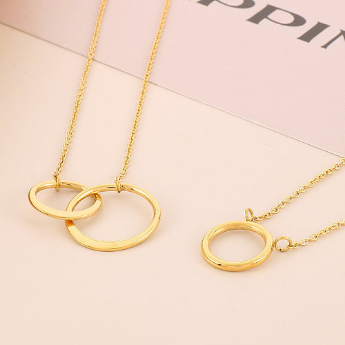 Collier pendentif plaqué or 18 carats en acier inoxydable rond de style simple