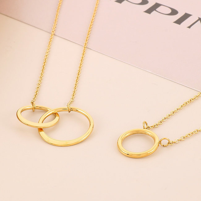 Simple Style Round Stainless Steel  Stainless Steel Plating 18K Gold Plated Pendant Necklace