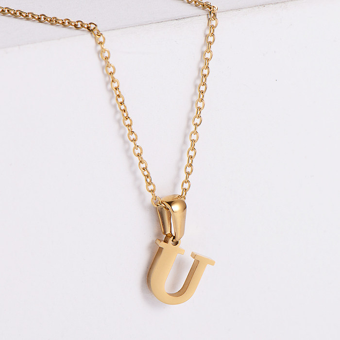 Pingente de letra de ouro 18k galvanizado de aço inoxidável minimalista colar de 18 polegadas