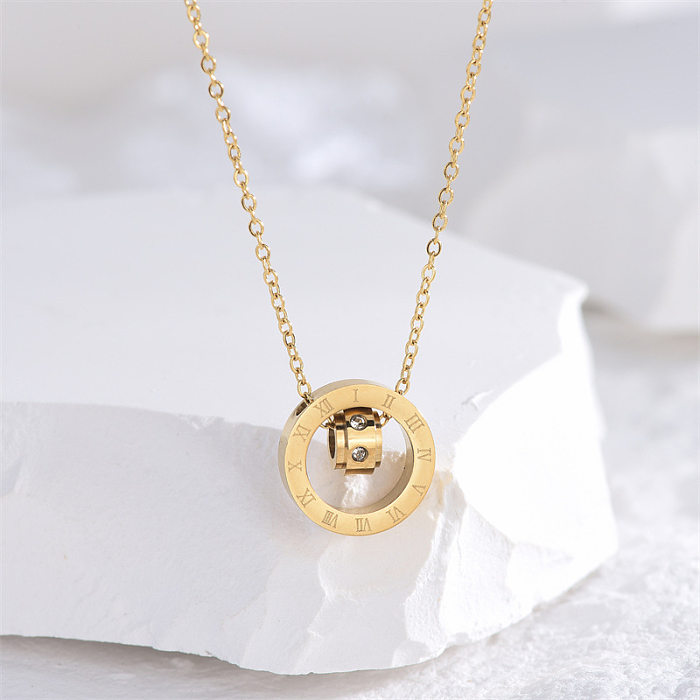 Casual Simple Style Round Number Stainless Steel Polishing Plating Inlay Rhinestones 18K Gold Plated Necklace