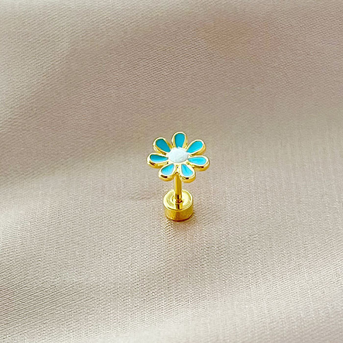 1 Stück schlichte Blumen-Emaille-Ohrstecker aus Edelstahl