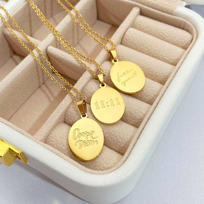 Simple Style Letter Number Oval Stainless Steel 18K Gold Plated Pendant Necklace In Bulk