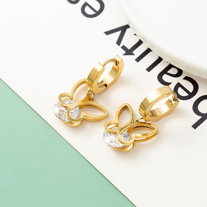 Boucles d'oreilles pentagramme rondes en acier inoxydable et Zircon plaqué or 1 carats, 18 paire, Style moderne