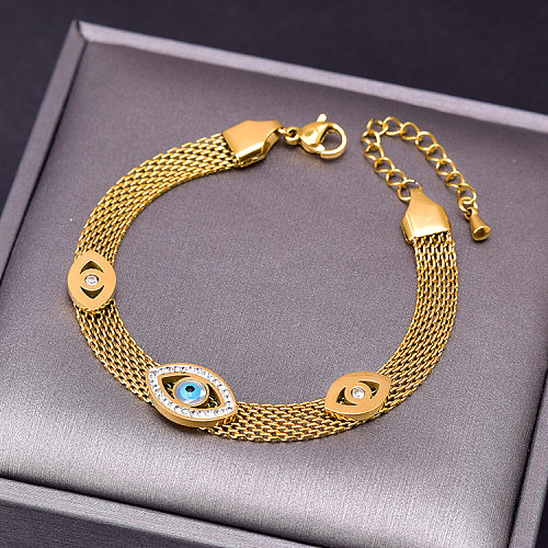 1 Piece Fashion Round Titanium Steel Inlay Turquoise Bracelets