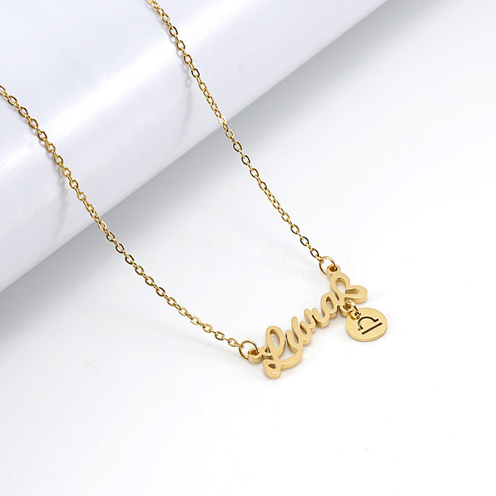 Fashion Letter Constellation Stainless Steel  Pendant Necklace Gold Plated Stainless Steel  Necklaces