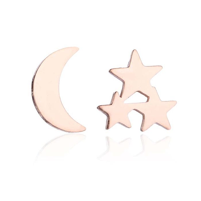1 par de pendientes chapados en acero inoxidable con forma de estrella y luna