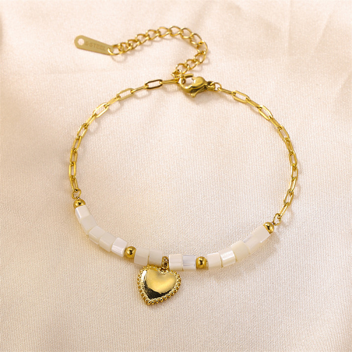 Bracelets à breloques opale en acier inoxydable en forme de coeur doux mignon
