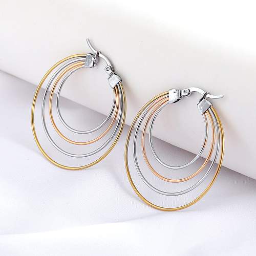 Fashion Simple Three-Color Round Geometric Electroplated 18K Stainless Steel  Earrings
