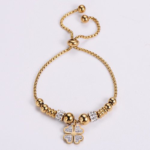 Bracelet à quatre feuilles en or 18 carats et diamants en acier titane simple à la mode