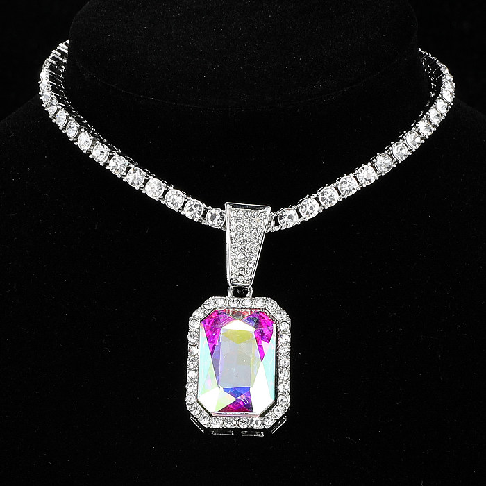 Lady Square Stainless Steel  Alloy Inlay Artificial Gemstones Necklace