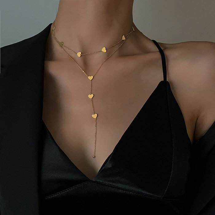 Mehrschichtige Halsketten in Herzform mit Edelstahlbeschichtung im INS-Stil, 1 Stück