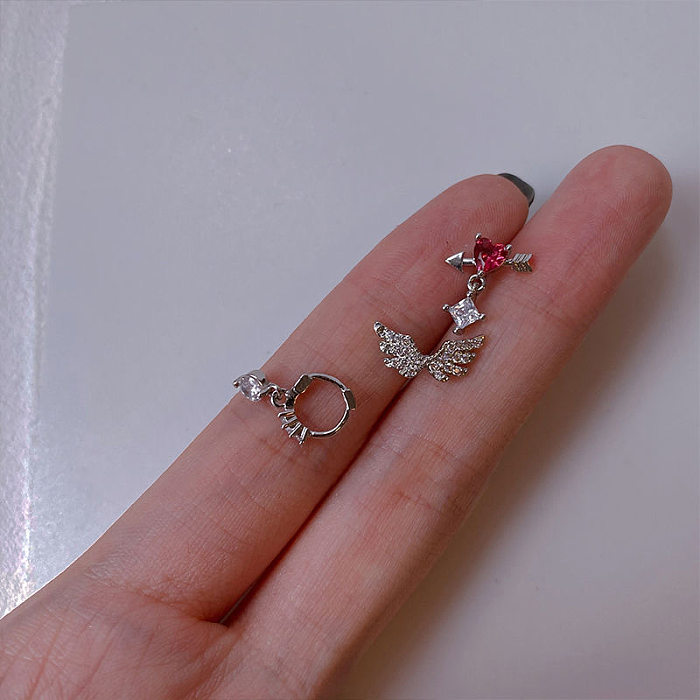 Boucles d'oreilles pendantes en forme de cœur avec incrustation de pierres précieuses artificielles en acier inoxydable, 1 pièce