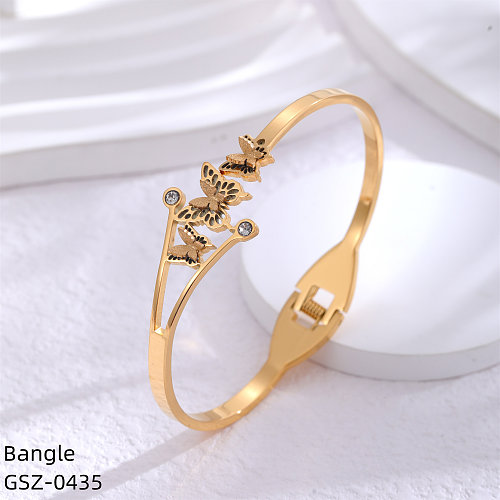 Casual Classic Style Butterfly Stainless Steel Inlay Rhinestones Rose Gold Plated Gold Plated Silver Plated Bangle