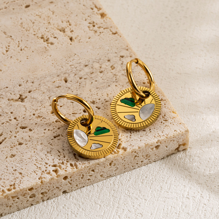 1 Paar elegante runde vergoldete Ohrringe aus Edelstahl mit Zirkon und Inlay