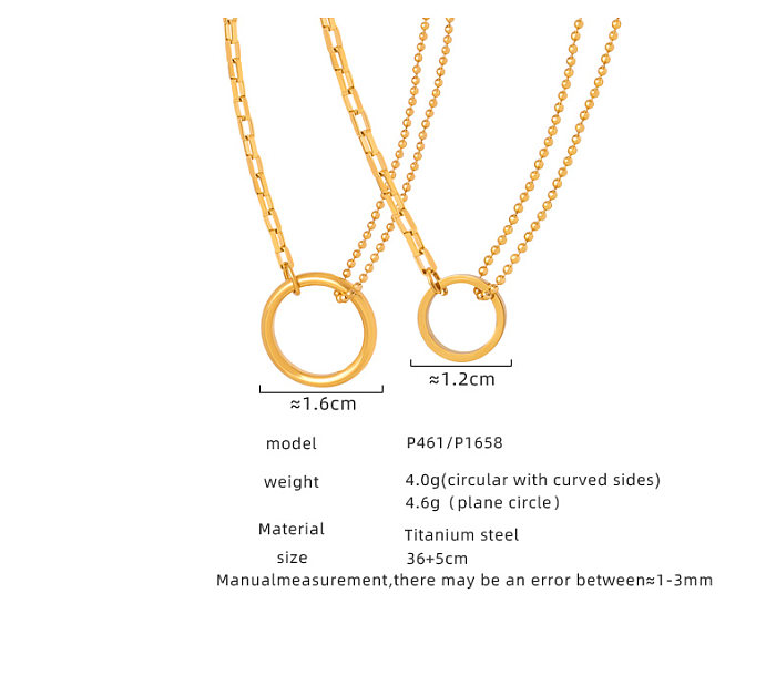 Simple Style Circle Stainless Steel Plating 18K Gold Plated Pendant Necklace