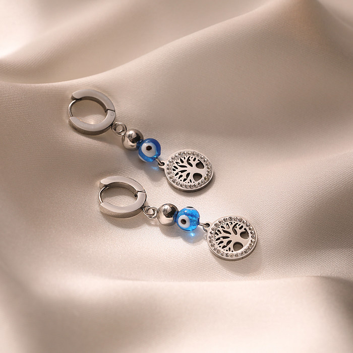 Boucles d'oreilles pendantes en acier inoxydable et Zircon, plaqué or 1 carats, Style Simple, Bc1035, incrustation d'arbre porte-bonheur, 18 paire