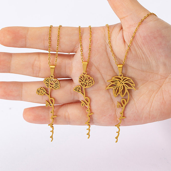 Lady Flower Stainless Steel  Plating 18K Gold Plated Pendant Necklace