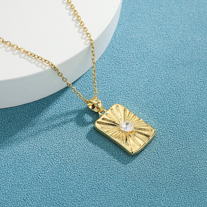 Casual Simple Style Heart Shape Rectangle Stainless Steel  Plating Inlay Zircon 18K Gold Plated Pendant Necklace