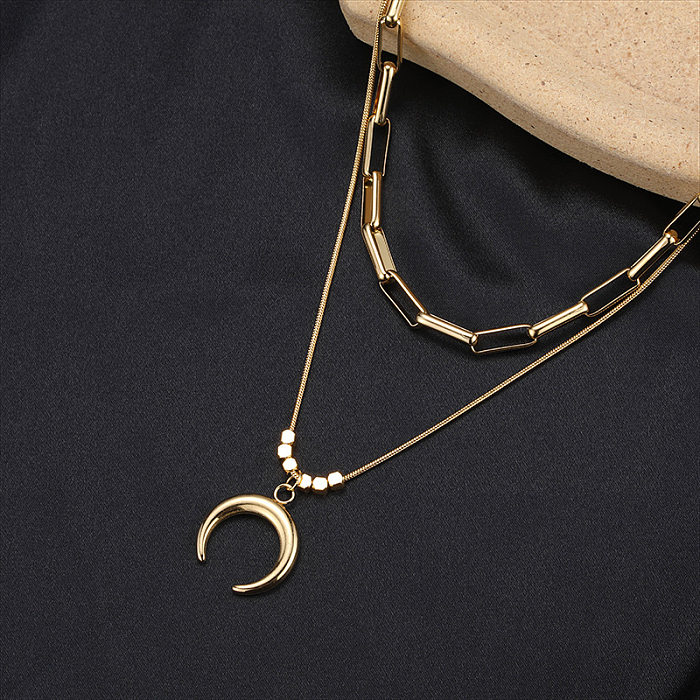 Streetwear Moon Stainless Steel  Layered Necklaces In Bulk