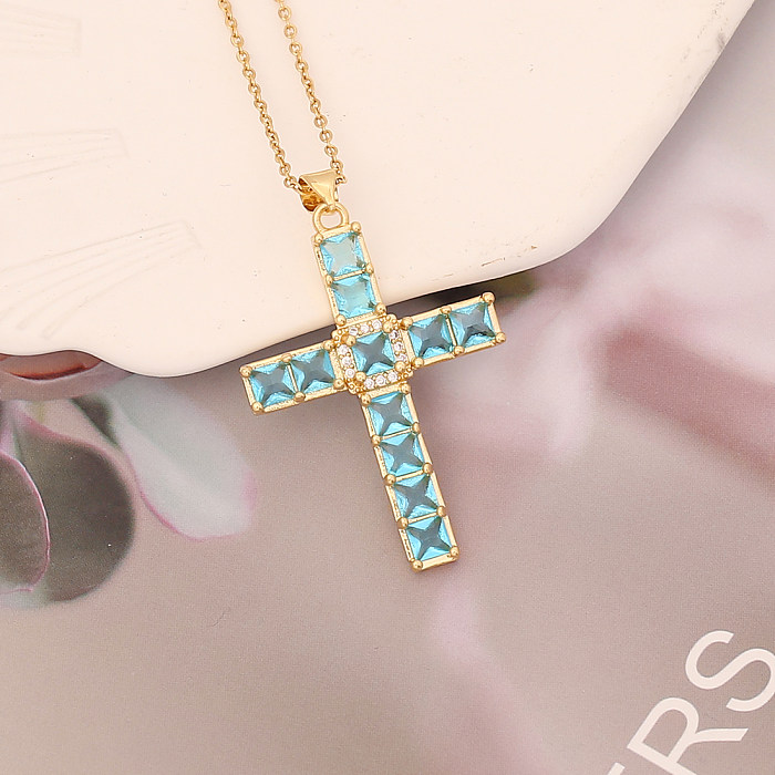 Fashion Cross Stainless Steel  Copper Pendant Necklace Inlay Zircon Stainless Steel  Necklaces