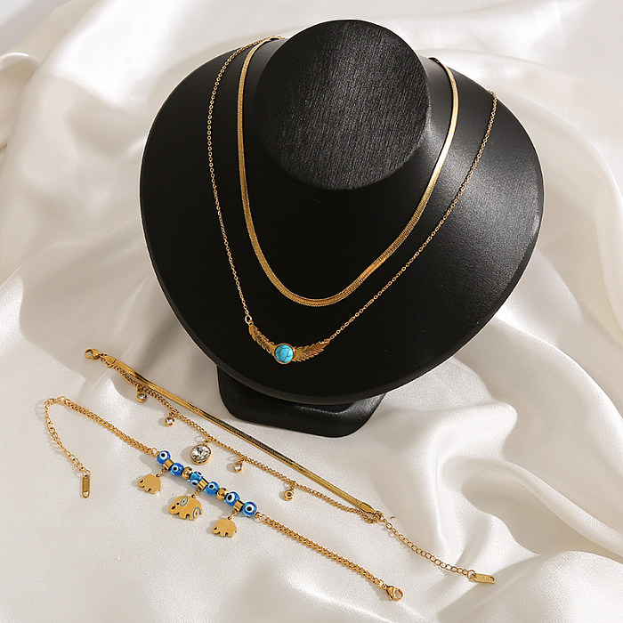 Luxuriöse türkisfarbene Halskette mit Elefanten-Edelstahl-Inlay