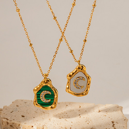 IG Style Irregular Moon Stainless Steel  Plating Inlay Zircon 18K Gold Plated Necklace
