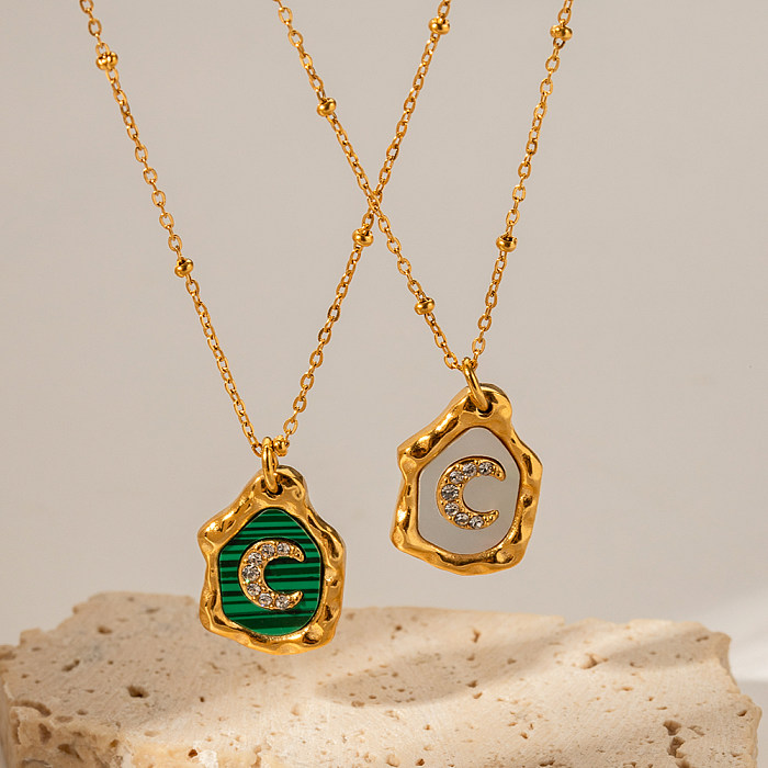 IG Style Unregelmäßige Mond-Halskette mit Edelstahlbeschichtung und Zirkon-18-Karat-Vergoldung