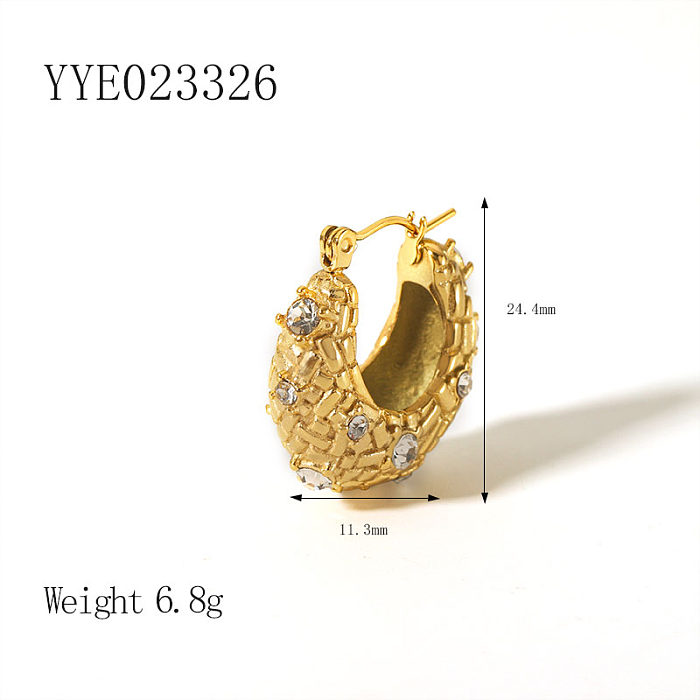 1 par de brincos banhados a ouro 18K com strass de aço inoxidável redondo estilo vintage