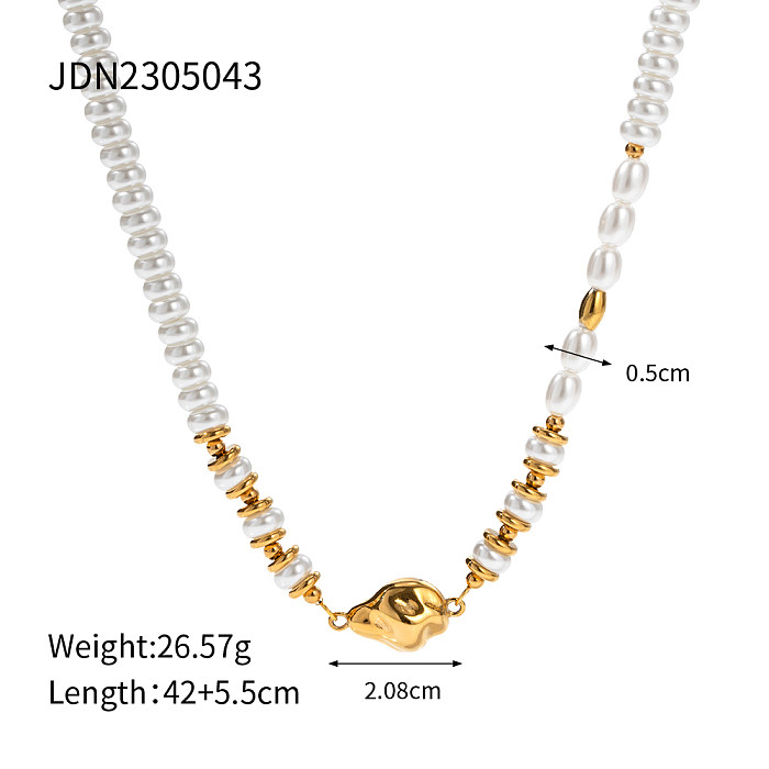 IG-Stil-Halskette aus einfarbigem Edelstahl mit Perlenbeschichtung und 18-Karat-Vergoldung